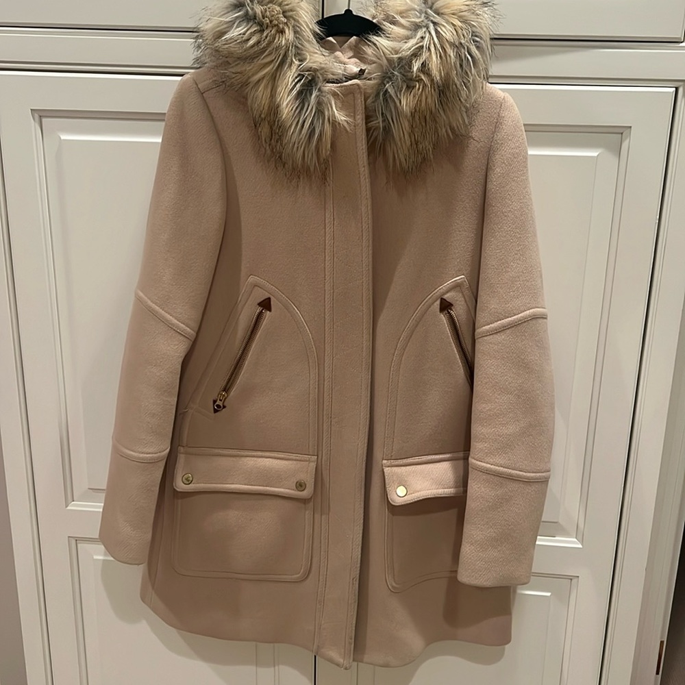 J Crew Stadium Coat - blush / pale pink / beige. Size 6 Tall